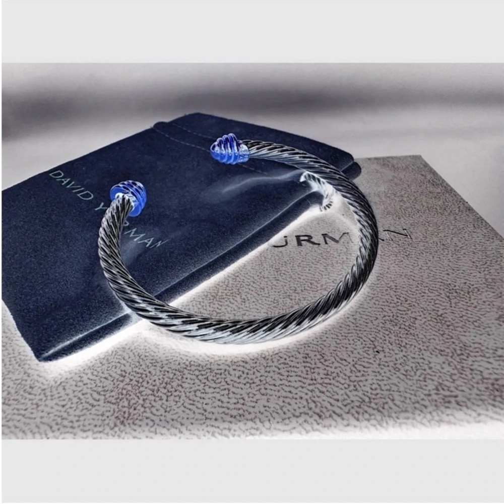 David Yurman Silver Cable Bracelet Rotateing Cuff - Picture 5 of 7